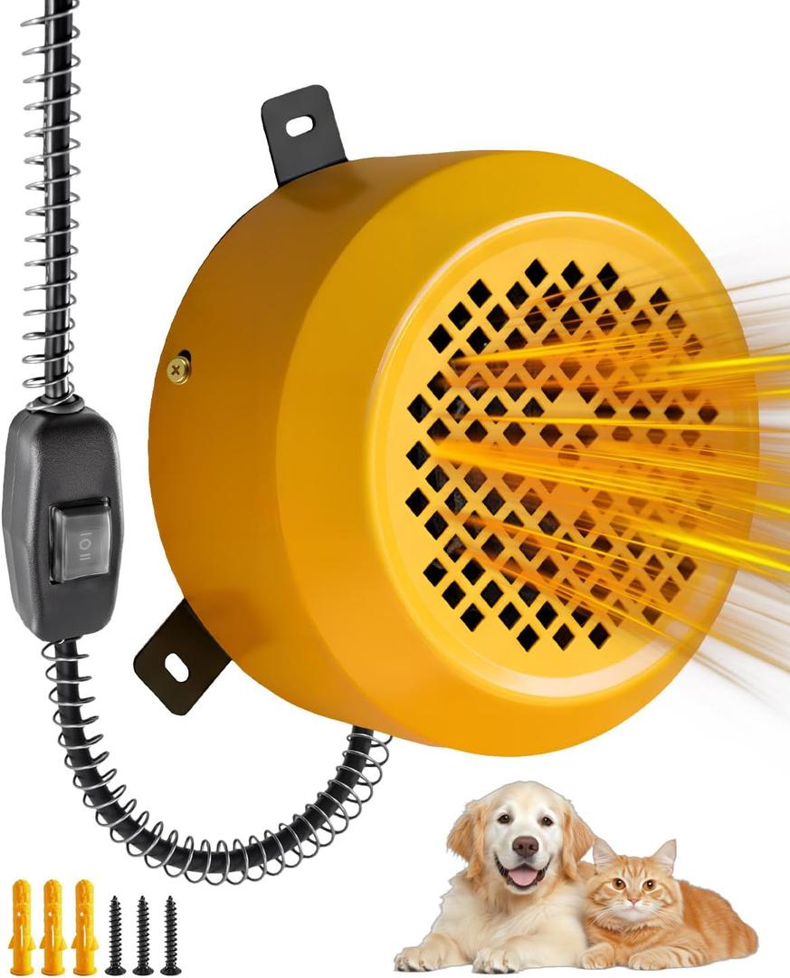 Dog House Heater with Adjustable 400W/800W Power, Pet Warmer for Kennels Chicken Coops Rabbit Hutches, Wall Mounted with Overheat Protection and 9.8ft Anti-Bite Cord