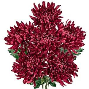Briful 6 Pcs Burnt Orange Artificial Mums for Outdoors Fall  25.6 Long Stem Faux Chrysanthemums, Large 6 Silk Fall Flowers for Wedding Bouquets, Centerpieces, Porch Dcor, Indoor Home Decoration