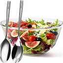 Greentainer Large Glass Salad Bowl with Stainless Steel Fork and Spoon, 144OZ Salad Serving Bowl for Kitchen, 4.5QT Glass Mixing Bowl for Cooking, Baking, Prepping, Dishwasher & Microwave Safe