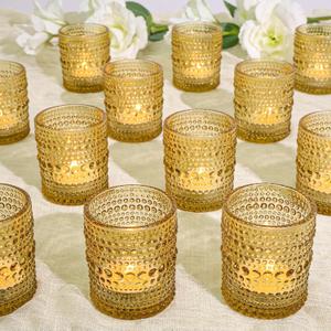 SUPMIND 24 Pcs Votive Candle Holders, Glass Holders Bulk for Table Centerpiece, Tea Lights Candle Holders for Wedding Shower, Party and Home Decor Golden