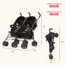 Dream On Me Volgo Twin Baby Stroller, Lightweight Side-by-Side Double Umbrella Stroller with Adjustable Canopy, 5-Point Harness, Storage Basket & Travel-Friendly Fold Black