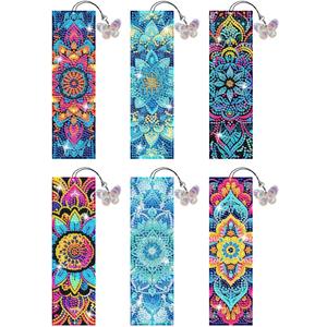 Puraikcmi 6 PCS 5D DIY Diamond Art Bookmarks,Mandala Diamond Painting Bookmarks Kits with Tassels Acrylic, Rhinestone Crafts Decoration Gift Set for Book Lovers Beginners & Adults