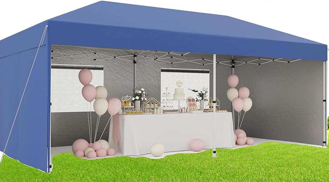 10x20ft Heavy Duty Pop Up Canopy Tent with Removable Sidewalls & Reinforced Awning, UPF 50+ All-Weather Commercial-Grade Shelter for Street Vendors, Parties, Outdoor Events with Roller Bag