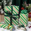 2 x MAYPLUSS Christmas Diagonal Stripe Gift Wrapping Paper - 17 Inch X 33 Feet - Classic Green and Luxury Gold Foil Crafty Stripe Gift Wrap for Holiday Wedding, Birthday Party Showers and Scrapbooking