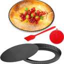 Tart Pan 10 Inch Oval Quiche Pan, Carbon Steel Pie Pans with Oil&Dish Brush Non-Stick Quiche Tart Pan with Removable Bottom for Tarts, Pies, Mousse Cakes and Desserts