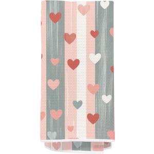Decorative Hand Towel 16x24 Inches  Heart Pattern Stripe Kitchen Towel for Bathroom, Dish, Face, Holiday, Valentines Day & Gifts 601