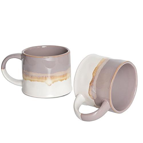 Bosmarlin Large Stoneware Coffee Mug Set of 2, Big Tea Cup for Office and Home, 15Oz, Dishwasher and Microwave Safe (Purple, 2)