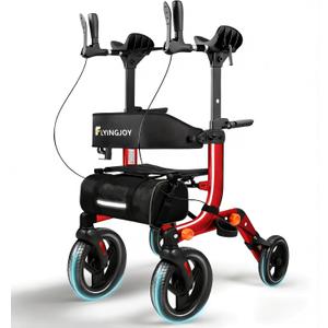Lightweight Upright Rollator Walker All-Terrain Foldable with seat and Adjustable Height backrest, 300 lbs Capacity, 10" Front & 8" Rear Wheels for Seniors, Adults, bariatric, Includes Cane Holders