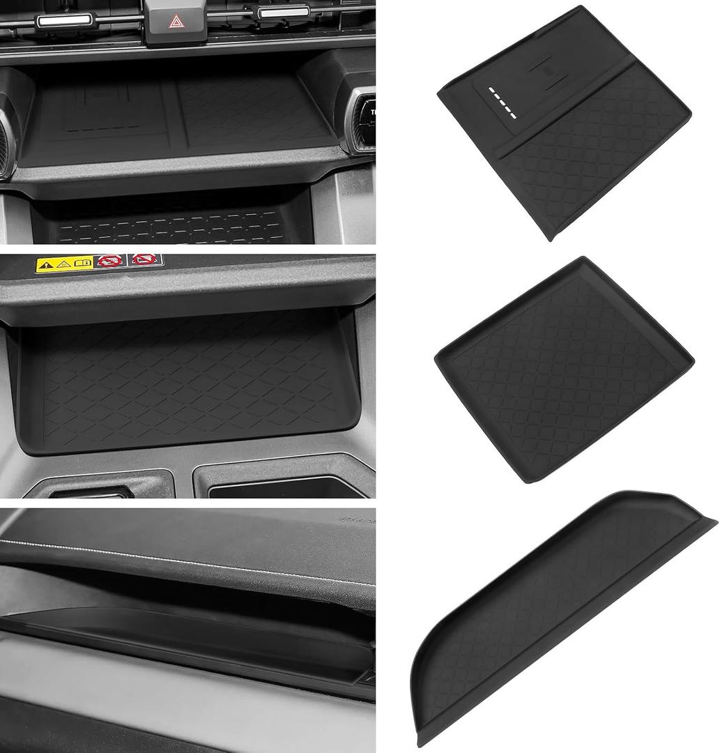 3PCS Center Console Organizer Compatible with Toyota RAV4 2026 Accessories,XSE GR Sport Hybrid Limited XLE Woodland,Silicone Wireless Charging Anti-Slip Pad,Co-Pilot Front Organizer Tray