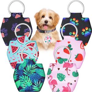 6 Pieces Dog Tag Silencer Dog Tag Cover Portable Pet ID Soundless Silencer Bag with Rings Quiet Bag Protector for Pets(Summer Style)