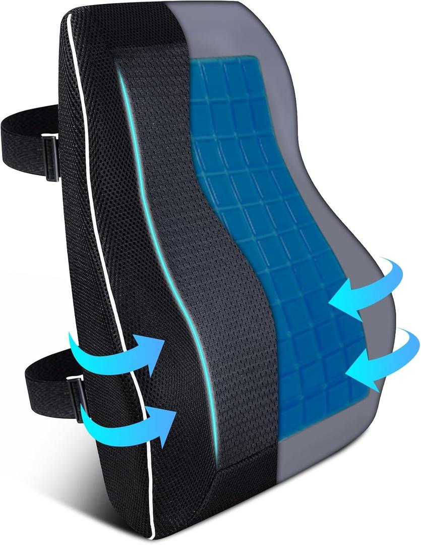 Gel Lumbar Support Pillow for Office Chair Car Gaming Chair Lower Back Pain Relief Back Support, Cooling Memory Foam Cushion for not stand the heat, 3D Mesh Cover Ergonomic Orthopedic Back Rest, Gel Full Back-17'*16'*5'