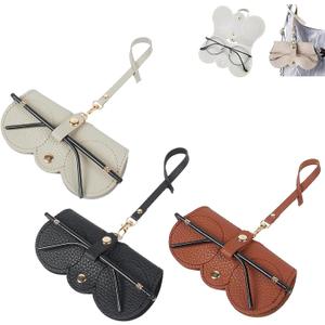 Soft Leather Sunglasses Bag, Soft Leather Sunglasses Bag with Wrist Strap, Portable Glasses Case Holder Sunglasses Pouch (Black+gray+brown)