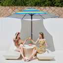JEAREY 7.5FT Patio Umbrella Market Table Umbrella with 6 Sturdy Ribs, Push Button Tilt/Crank Outdoor Umbrella for Garden, Deck, Backyard, Pool and Beach,Bold Blue-Green Stripe