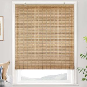 LazBlinds Cordless Bamboo Blinds, Bamboo Roll Up Shades for Windows, Light Filtering Hanging Window Blinds, Shades for Patio Indoor/Outdoor Porch, 46" W x 64" H, Brown206