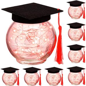 WILLBOND 7 Pack Graduation Table Decoration Centerpieces 2025 with LED Light up Mason Jar Graduation Cap Decorations Party Supplies for Tables College Masters Degree Gifts