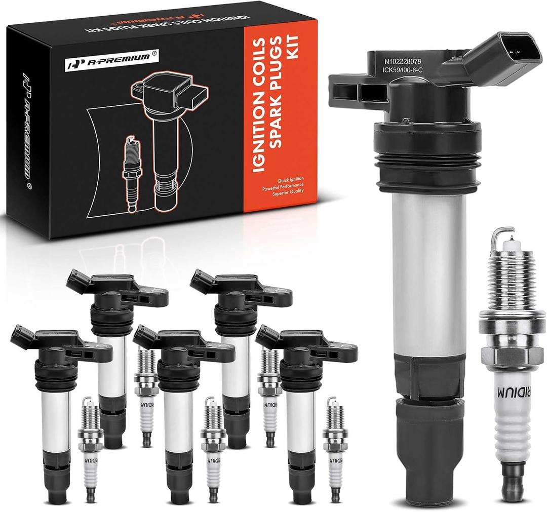 A-Premium Ignition Coils and Spark Plugs Kits Compatible with Volvo XC60 2010-2011, XC90 2007-2011, S60 2011-2012, S80 2007-2011, XC70 2008-2011, V70 2008-2010 & Land Rover LR2 2008-2012 6-PC Set