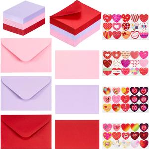 60 Set Blank Note Card DIY Greeting Cards with Mini Envelopes Matching Color Envelopes Gift in 3 Colors and Love Stickers Heart Sticker for Valentines Day Anniversary, 4 x 2.7 Inch
