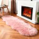 Faux Fur Rug Sheepskin Shag Fluffy Fuzzy Pink 2x6 ft Runner Rugs for Bedroom Bedside Bed Floor Living Room Plush High-Density Cushion Carpet Super Sofa Cover
