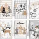 FuWeave 6 Pcs Christmas Kitchen Towels Farmhouse Winter Hand Towels 21.26 x 14.17 Inch Absorbent Snowman Dish Towels Decorative Beige Tea Towels Xmas Kitchen Dishcloths for Winter Kitchen Decor Gifts