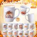 12 Pcs Fall Coffee Mugs Thanksgiving Gifts 12oz Ceramic Autumn Pumpkin Mugs Fall Party Decorations Supplies for Women Men Home Office Kitchen, No Dishwasher