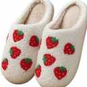 Women Men Plush Strawberry Slippers Cute Fuzzy Slippers Non-Skid Winter Warm Cozy House Indoor Outdoor Shoes, Size 38-39, Pack of 2