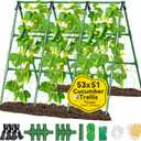 53x51 Inch Cucumber Trellis for Raised Bed, Adjustable A-Frame Garden Trellis for Climbing Plants Outdoor with Climbing Net, Meal Plant Trellis for Vegetables Pea Bean Tomato Grape Squash