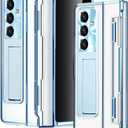 for Samsung Galaxy Z Fold 7 Crystal Clear Case with Privacy Screen Protector, One-Piece Design Fold-able Hinge Cover Kickstand Shockproof Hard PC Anti-spy Protective Case for Z Fold 7 Blue