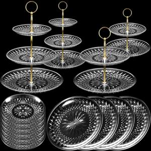 14 Pieces Tiered Cupcake Stand Set Gold 2-Tier 3-Tier Serving Stand Tower Tray with Round Rectangle Food Serving Trays Long Slim Dessert Stand for Party Wedding(Clear)