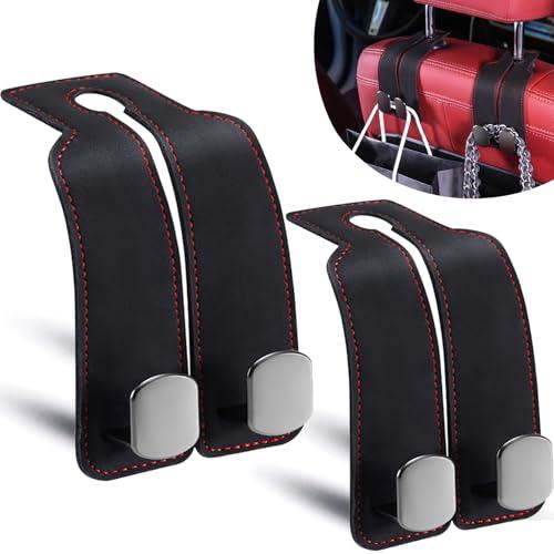 DYREOOE Purse Hook for Car, Universal Thickened Leather Sturdy Metal Car Purse Hook - Double Car Hooks, Bag Hooks for Car (Black - 2 Pack)
