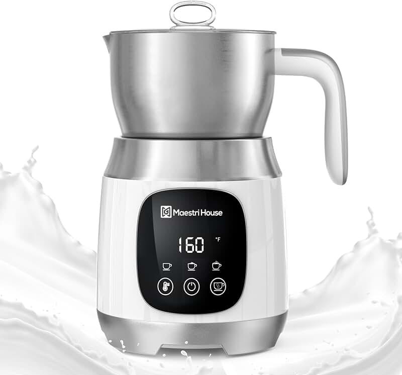 Maestri House Milk Frother, 21OZ Variable Temp and Froth Thickness DualFro 600 Milk Frother and Steamer, Smart Touch Control Milk Warmer, Dishwasher Safe, Memory Function for Latte Hot Chocolate