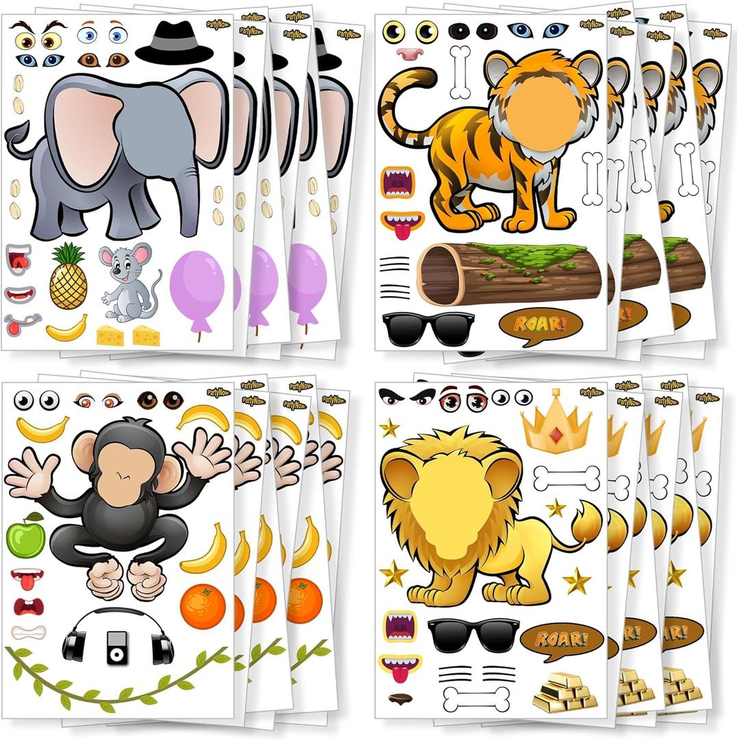 Safari Animals Stickers - 24-Pack Make Your Own Stickers for Kids - Assorted, Multicolor, Waterproof Paper, Screen-Time Alternative, Creative Party Favors, Ages 3+, Unisex