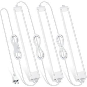 3 Pack Plug in Under Cabinet Lighting for Kitchen, 6500k Bright Under Counter Lights for Shelf/Workbench/Bookshelf/Over Sink, 14inch Linkable 110V LED Light Bar