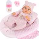 12 Inch Baby Dolls Set with Accessories and Clothes,Newborn Girls Baby Doll with Soft Sleep Bassinet Bed Crib Pillow Blanket Pacifier Feeding Bottles Toys for Toddlers Age 3+
