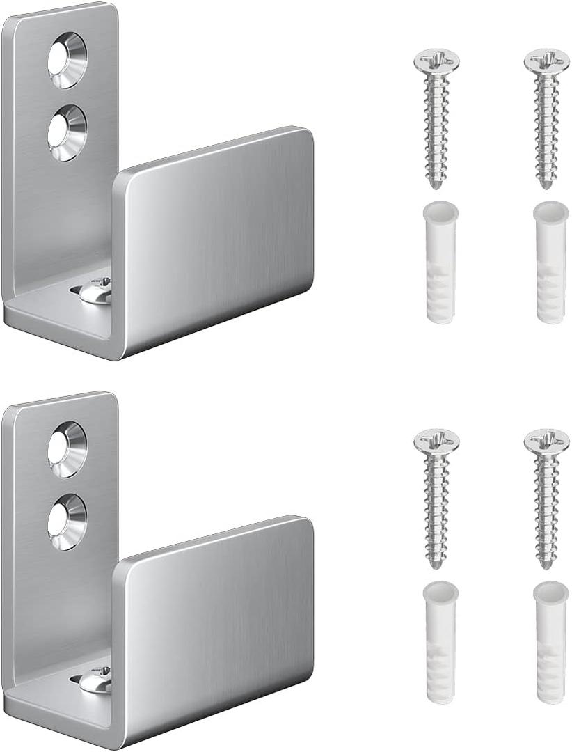 SMARTSTANDARD 2 Pack Adjustable U Shape Barn Door Floor Guides, Wall Mounted Flexible Flush Bottom Guide, Sturdy Stainless Steel Material, Silver