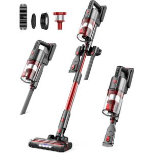Cordless Vacuum Cleaners, 85,000PRM Wireless Vacuum Cleaner, Powerful Stick Vacuum, Rechargeable Cordless Vacuums for Home with 2 Adjustable Modes (Deep Red)