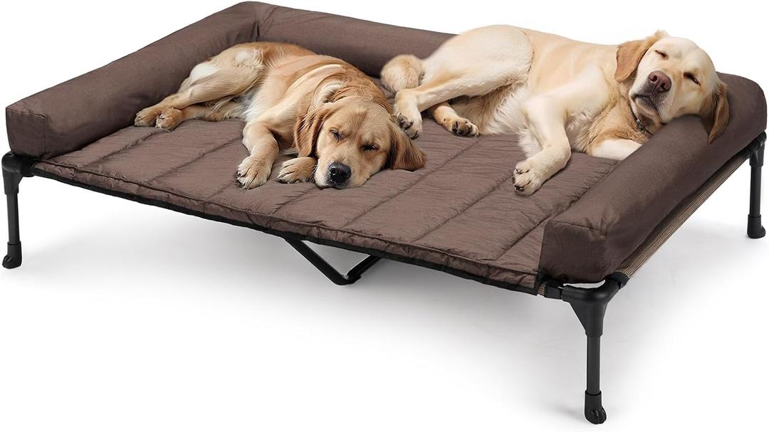 Veehoo Cooling Elevated Dog Bed Add Removable Waterproof Bolster Cushion Mat, Raised Pet Cot with Breathable Teslin Mesh, No-Slip Feet, Dog Sofa Bed for Indoor Outdoor, XXLarge, Brown CWC2331B (59.0"L x 37.5"W x 9.0"Th)