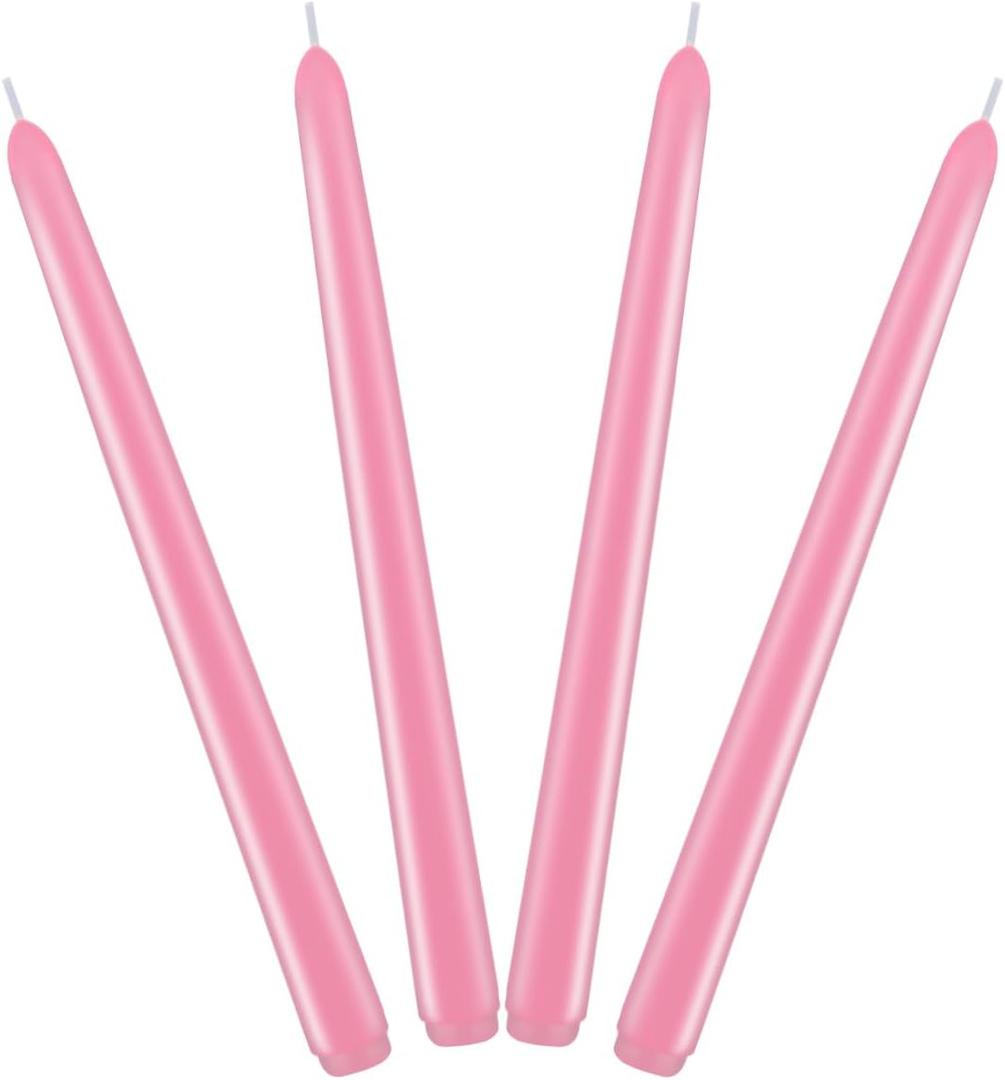 Set of 4 Pink Taper Candles, Unscented Dripless 10 Inch Tall Pastel Colored Candlesticks for Christmas Dinner Wedding Party Home Spring Decor - 8 Hour Burn