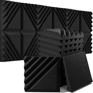 Foroomaco 6 Pack Sound Proof Foam Panels for Walls, 12x12x2 Inches Half-Slash Style Acoustic Panels for Home Studio Acoustic Treatment (Black)