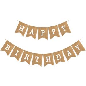 Happy Birthday Bannner, Pre-Strung Burlap Bannner, Happy Birthday Sign for Birthday Party Decorations