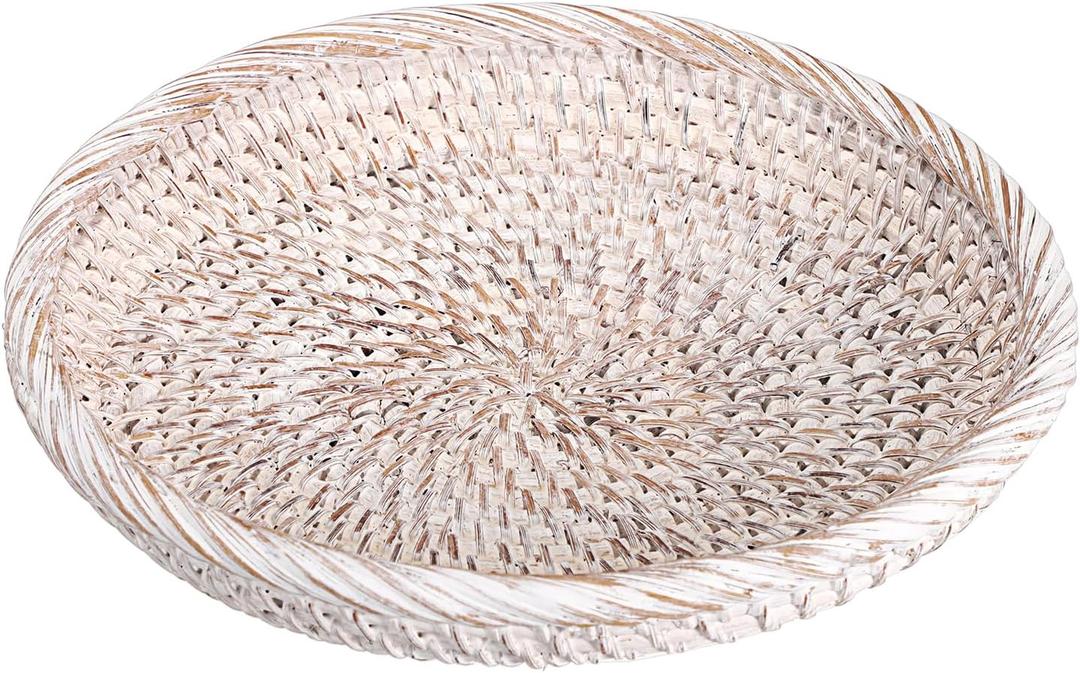 Hipiwe Small Key Basket Bowl for Entryway 7.6Inch Round Woven Wicker Basket Fruit Serving Tray Woven Basket Wall Decor, Rattan Organizer Basket for Keys Wallet Cell Phone, Whitewash USSN202307ZKT