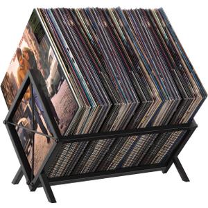 YINMIT Vinyl Record Storage Holder - 80-100 LP Viny Organizer, Metal Record Display Rack, Quick Assembly Album Storage for Books, Black