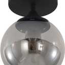 KCO Lighting Mid Century Modern Black Semi Flush Mount Ceiling Light Smoke Grey Globe Glass Ceiling Light Industrial Hallway Close to Ceiling Lights for Porch Bedroom Living Room
