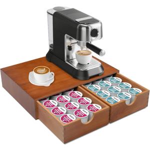 Wooden K Cup Organizer, Coffee Pod Storage Box, K Pod Drawer Coffee Maker Machine Stand, Coffee Pods and Tea Organizer Holder, 30 Pods Capacity