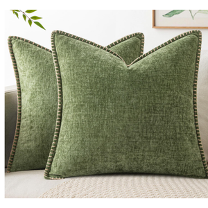 MIULEE Pack of 2 Couch Throw Pillow Covers 18x18 Inch Sage Green Farmhouse Decorative Pillow Covers with Stitched Edge Soft Chenille Solid Dyed Summer Pillow Covers for Sofa Bed Living Room