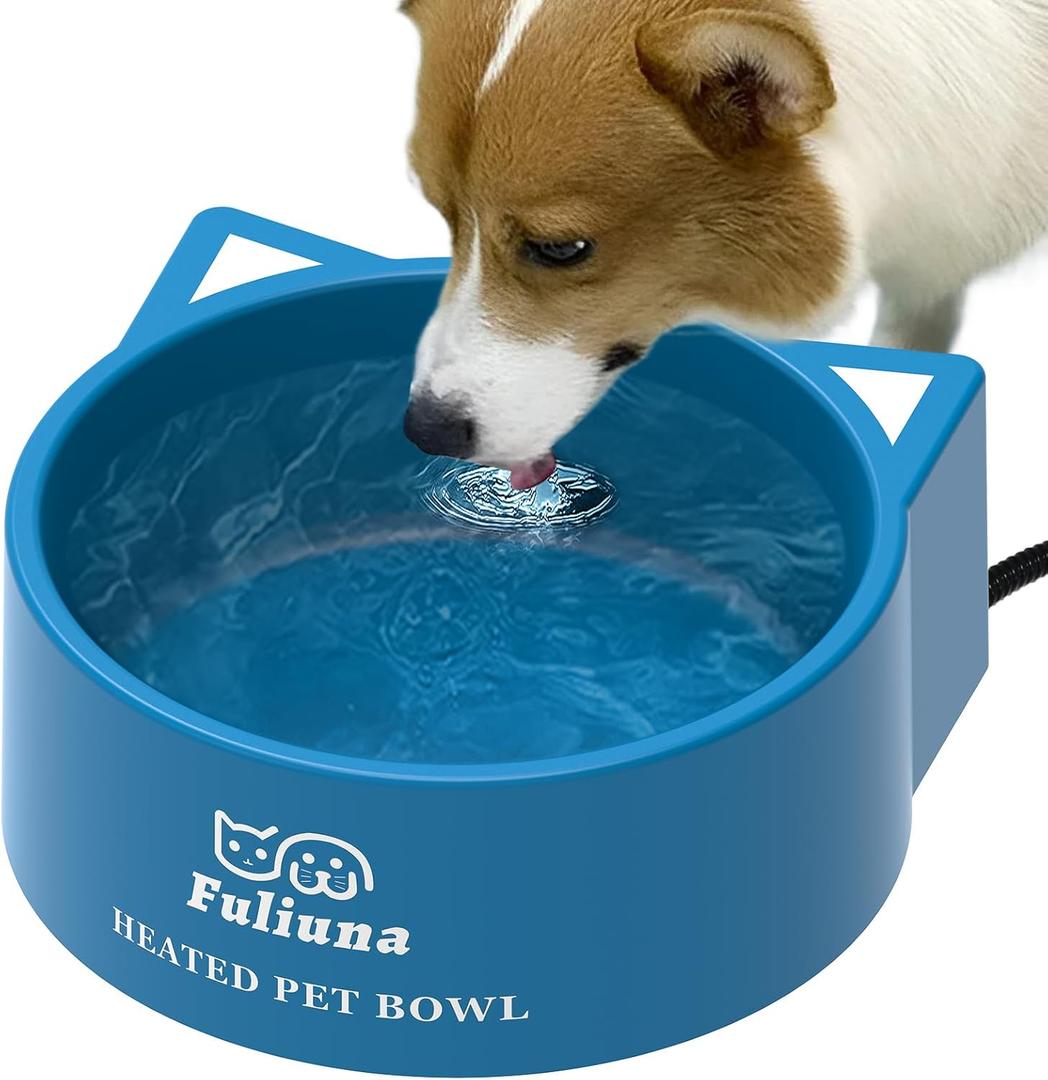 Heated Water Bowl for Outdoor Dog & Cat, Large Heated Dog Bowl Provides Drinkable Water in Winter, Outside Heated Pet Bowl with 78.7in Anti Chew Cord for Dogs Cat Bird Chicken Duck,108 OZ/30W, Blue 