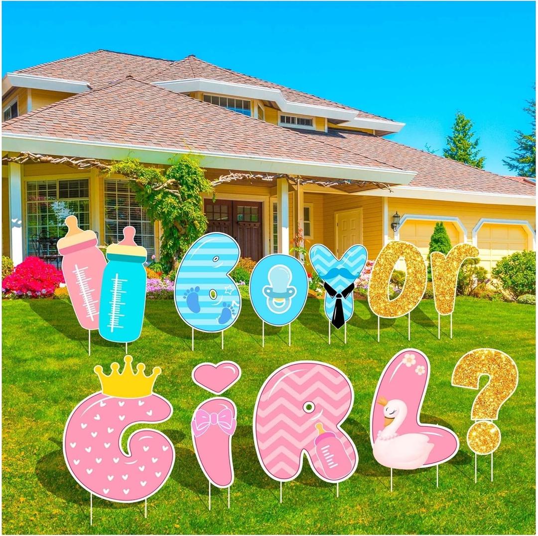 Gender Reveal Yard Signs with Stakes - Boy or Girl Party Decorations, Lawn Letters, Welcome Sign for Reveal Party, Gender Reveal Theme Supplies