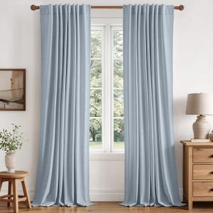 MIULEE 100% Blackout Linen Curtains for Bedroom 84 inches Long, Thermal Insulated Room Darkening Black Out Drapes for Living Room, Back Tab Rod Pocket, 2 Panels Set, 40 Wide x 84 Length, Light Blue