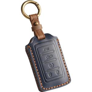QBUC for Jeep Key Fob Cover,Genuine Leather Key Shells Compatible with Jeep Grand Cherokee L 4XE Wagoneer 2024 2025(Blue, 5 Buttons B)