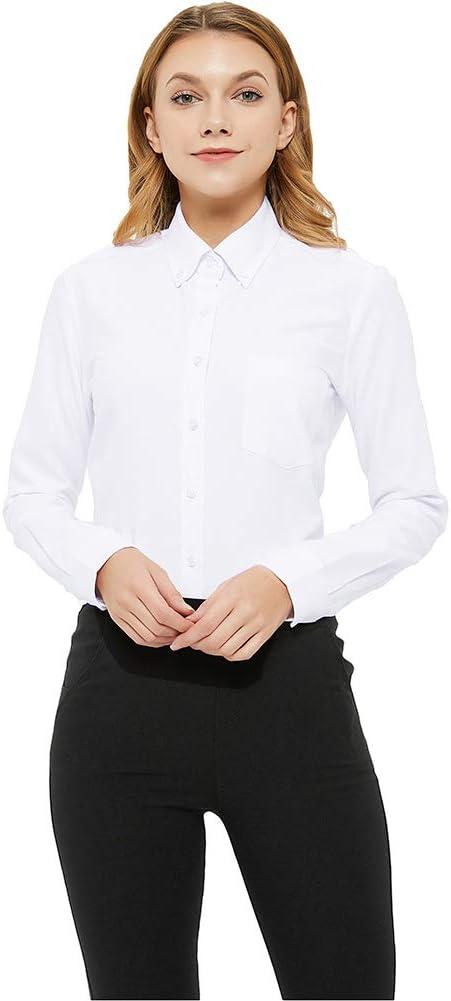 MGWDT Button Down Shirt Women Long Sleeve Blouse Oxford Shirt Classic-Fit Cotton Tops Wrinkle Resistant (XX-Large, White)