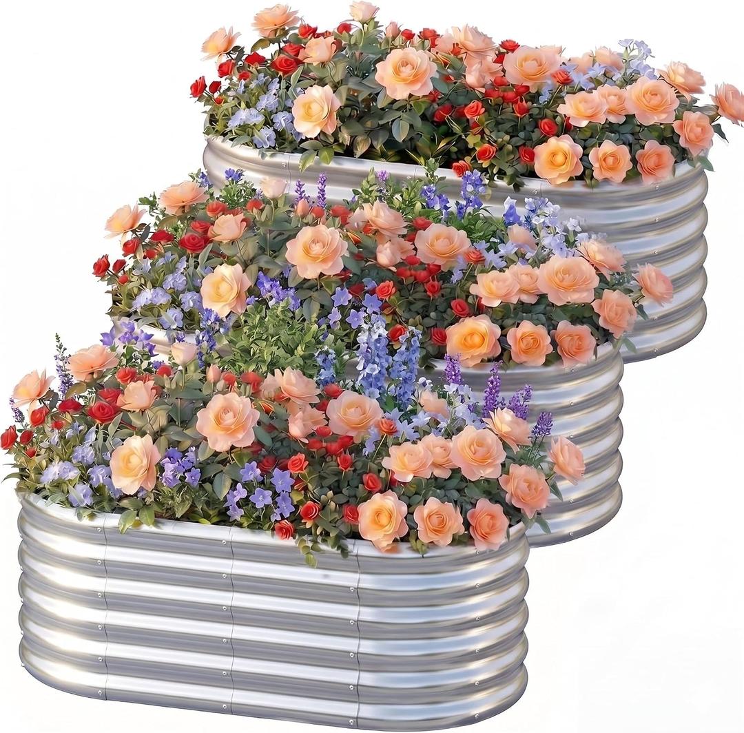 AHEONLAR 3 Pack 4×2×1.5ft Galvanized Raised Garden Bed Outdoor, Sturdy Planter Boxes for Vegetables, Fruits, Flowers and Plants, Easy Assembly, Silver